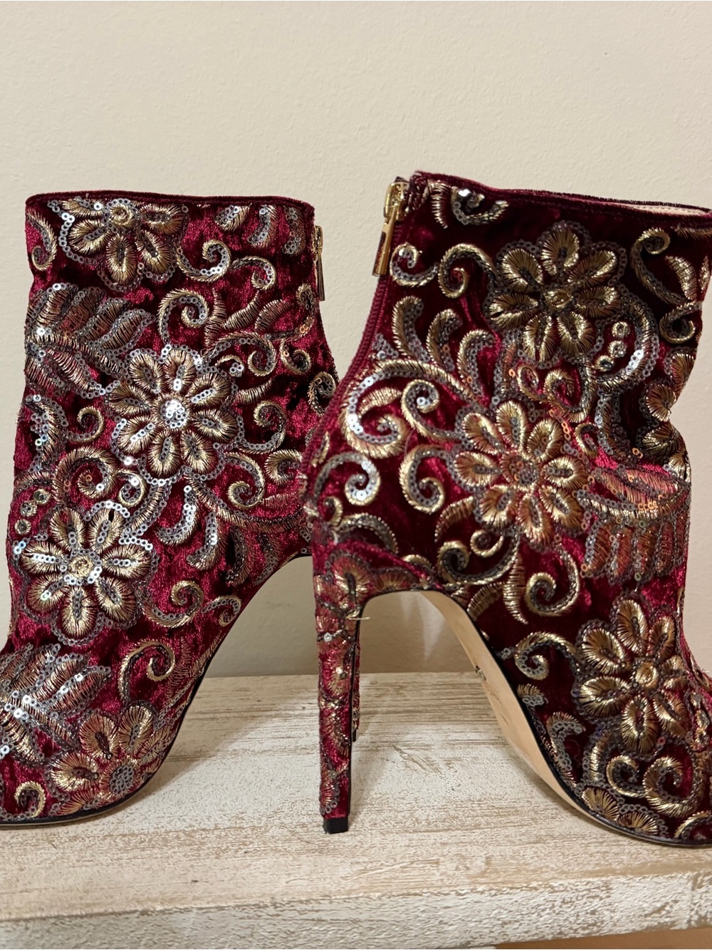Raye Embroidered Burgundy Floral Sequin Ankle Boot - Picture 3 of 7